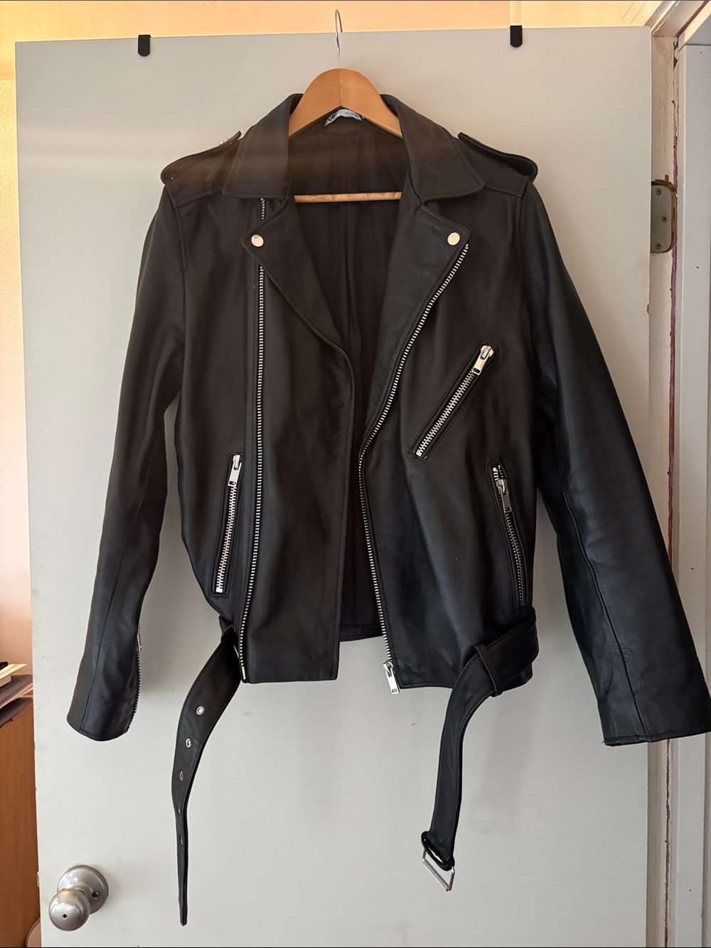 Zara Black real Leather Biker Jacket with Silver Hardware